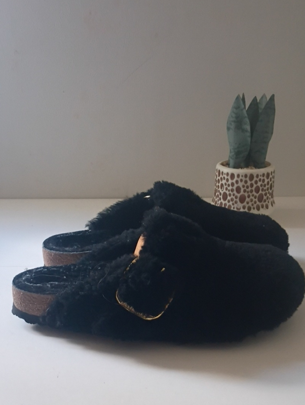 Birkenstock Boston Shearling Clogs Black Suede Leather Size 41 US womens 10 men
